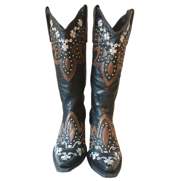 Denver Women's Cowboy Boots Black Studded Embroidered Cowgirl Boots size 7.5 - Picture 3 of 14